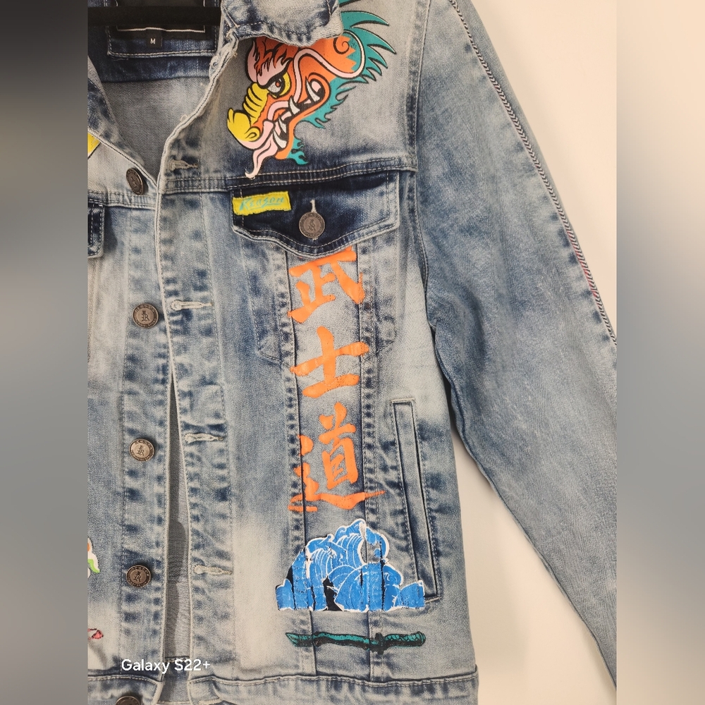 Reason Flaming Dragon Denim Jacket with Colorful Prints. Size M.   #G02 - Picture 13 of 15